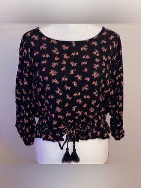 Vanilla Star Floral Boho Cropped Blouse